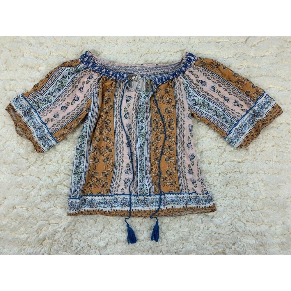 Oddy Pullover Boho Tunic Top Bell Sleeves Size M Cottagecore Farm Floral Peasant